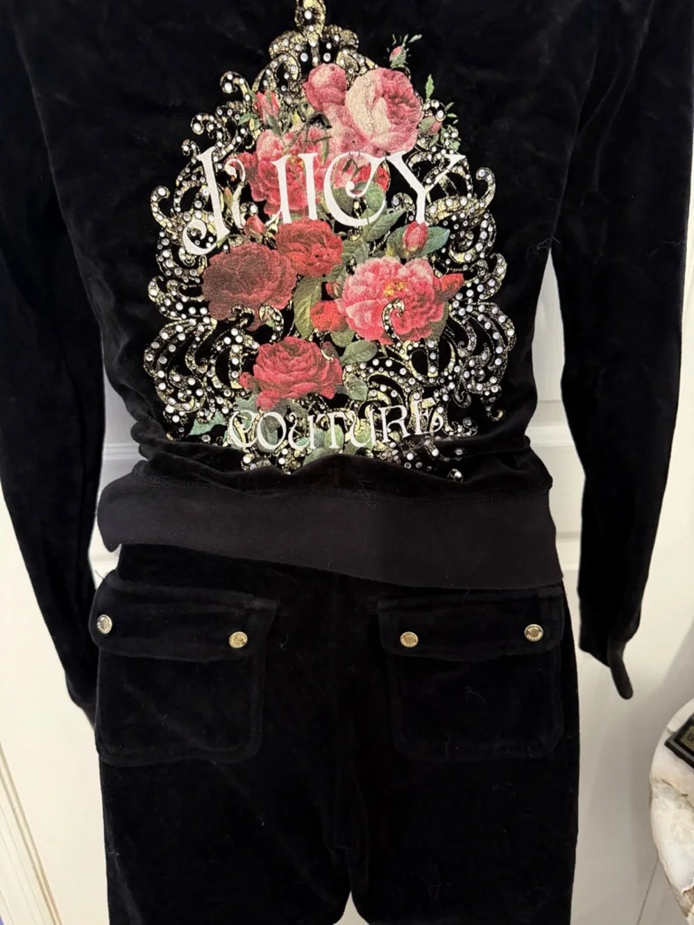 Juicy Couture Black Velour Track Jacket & Joggers Set with Gold Hardware - Picture 3 of 7